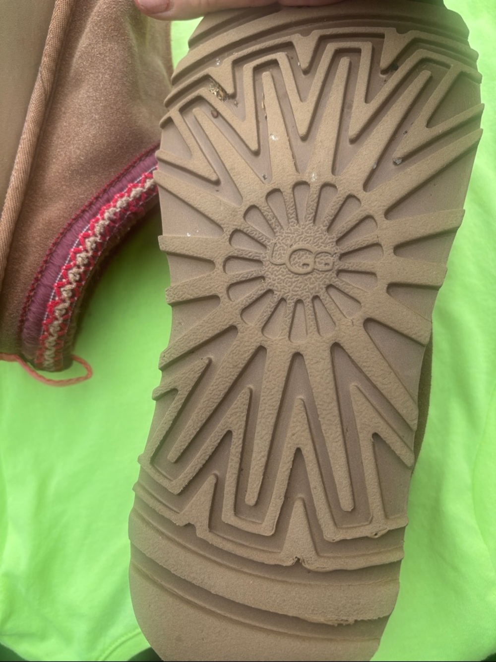 UGG Brown Suede Mule Slippers with Burgundy Trim - Picture 12 of 13
